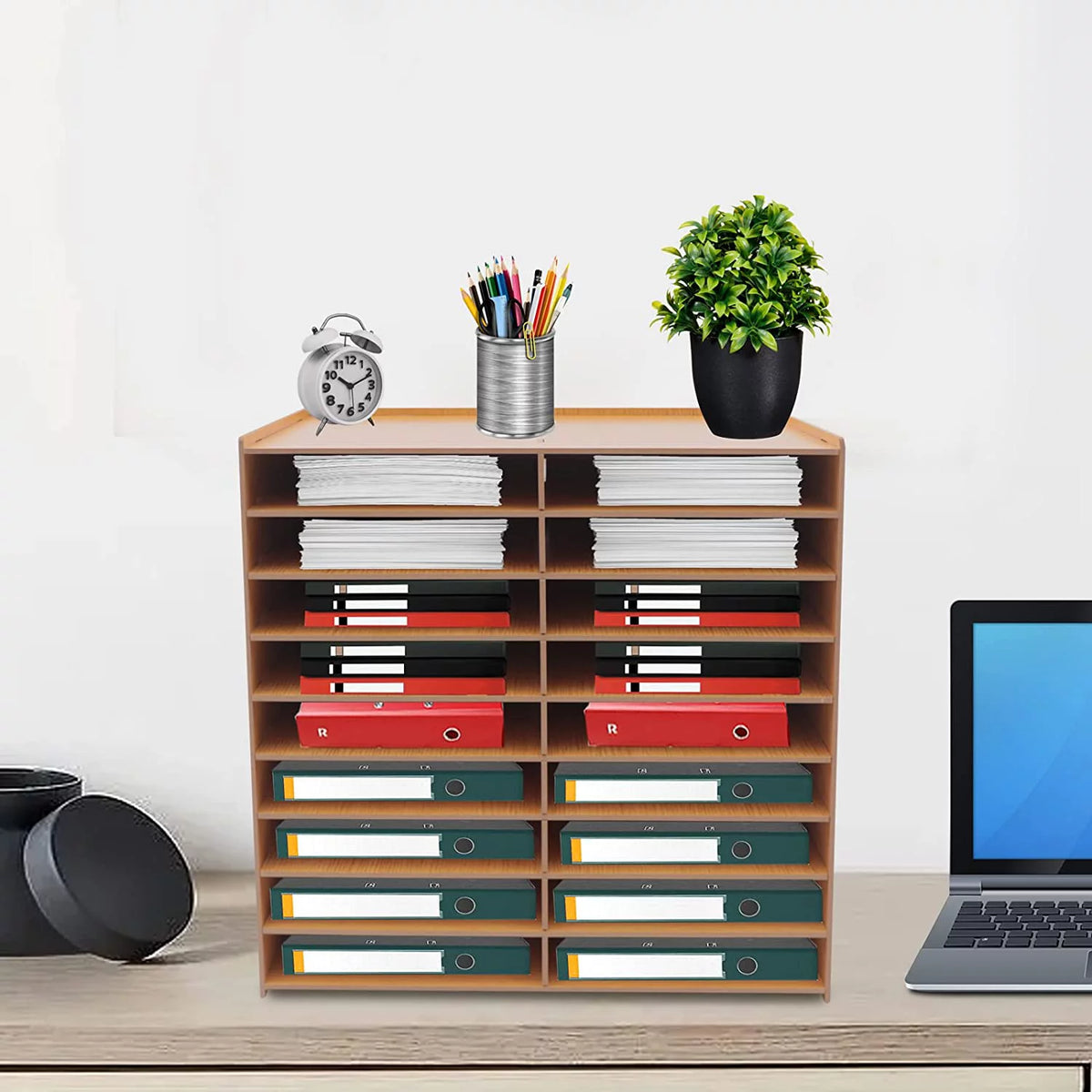 9-Tier Golden Oak Letter Tray Paper Organizer Rack S824