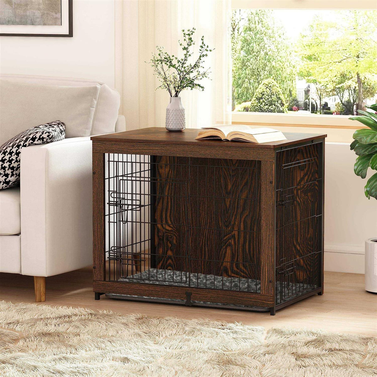Wooden Dog Crate Furniture with Cushion and Tray H14060
