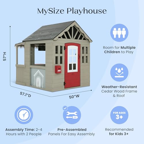 Wooden Cedar Playhouse with Play Sink and Picnic Table V553348