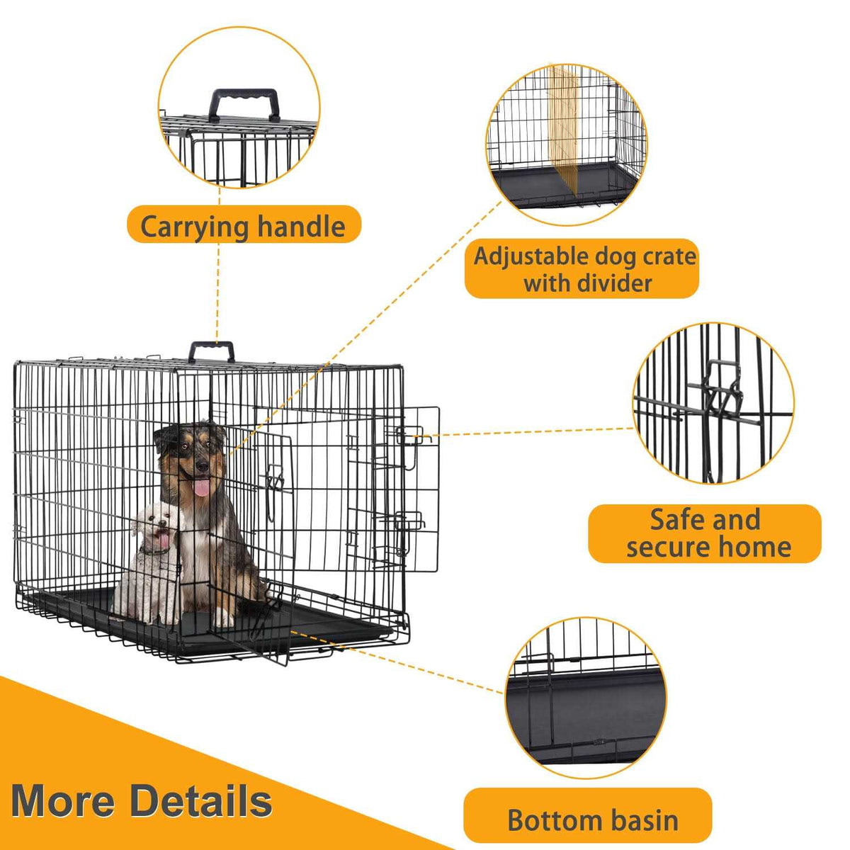 Large Dog Crate with Divider and Double Door S4470