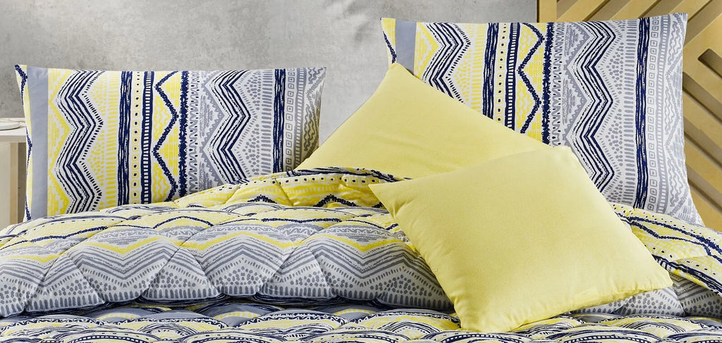 Blue & Yellow Geometric Cotton 9 Piece Bed in a Bag Comforter Set A1362