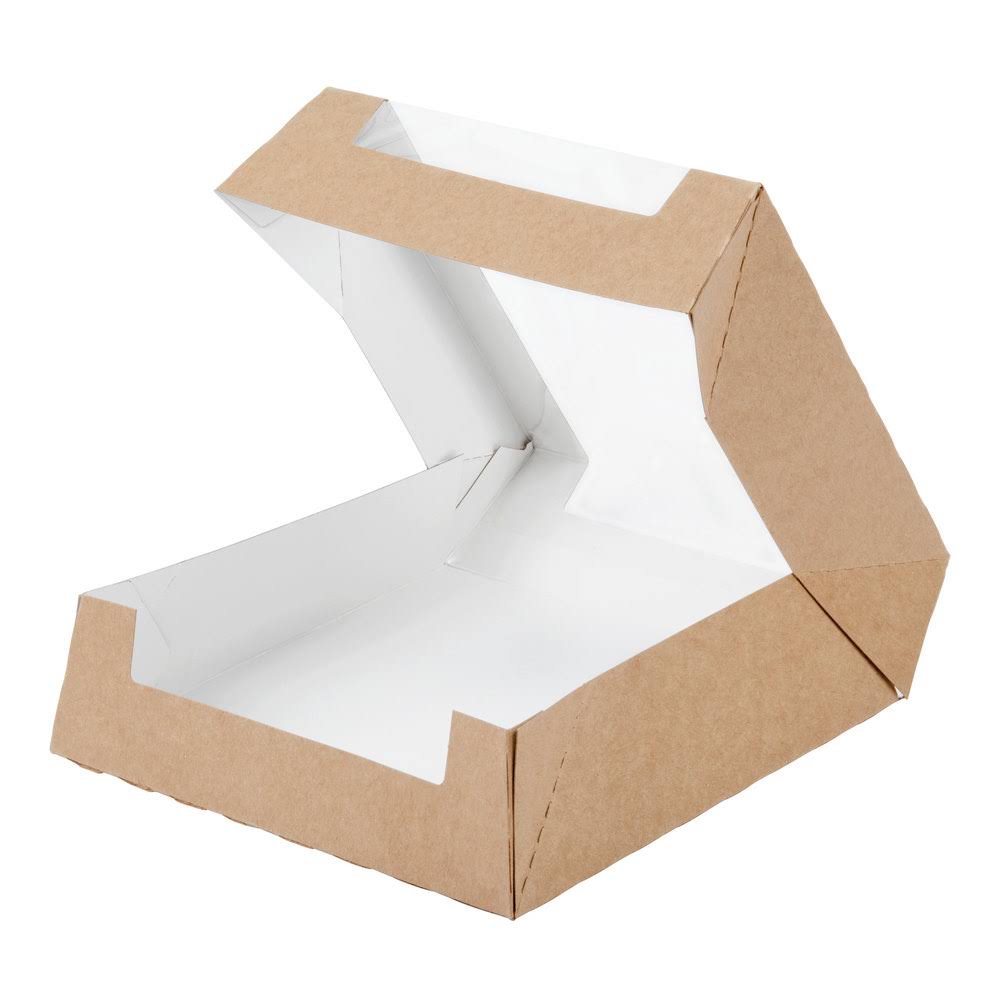 Kraft Auto-Popup Window Bakery Box with Grease-Resistant Interior - 100/Case K3200