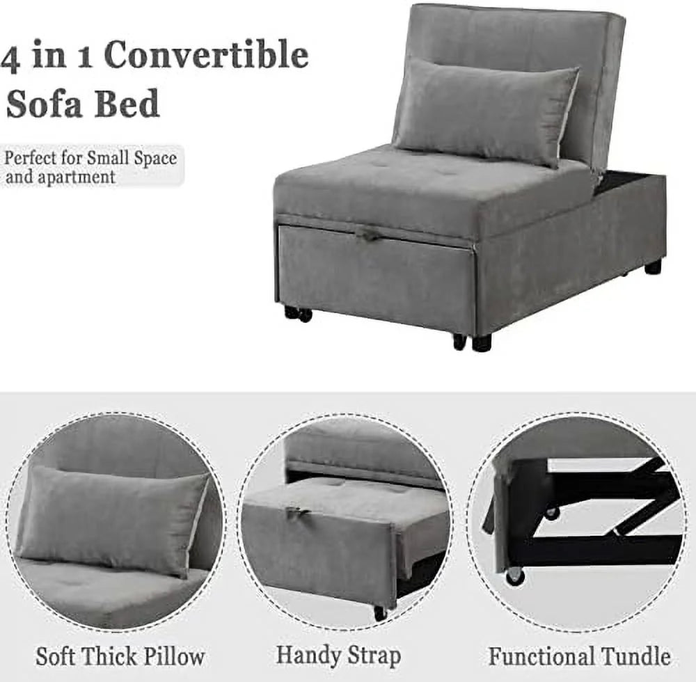 Convertible Chair Bed 4-in-1 Folding Ottoman Sofa Bed with Adjustable Backrest K67626