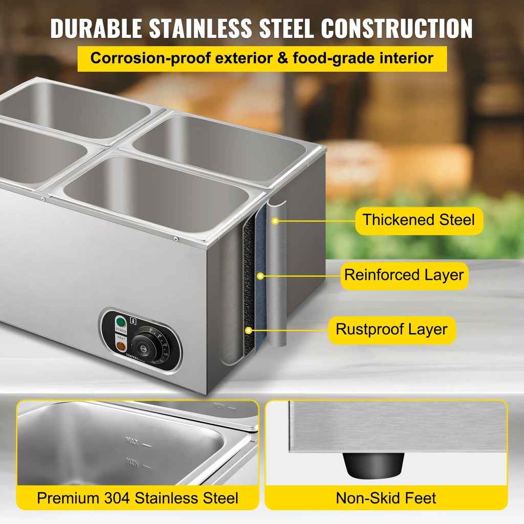 110V 4-Pan Stainless Steel Commercial Food Warmer 24 Qt U568