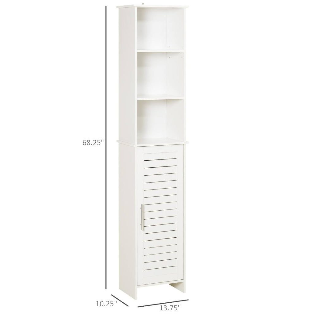 White Tall Storage Cabinet with Door and Open Shelves V879381