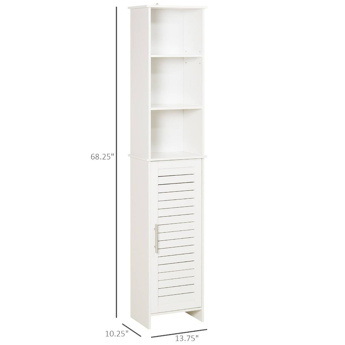 White Tall Storage Cabinet with Door and Open Shelves V879381