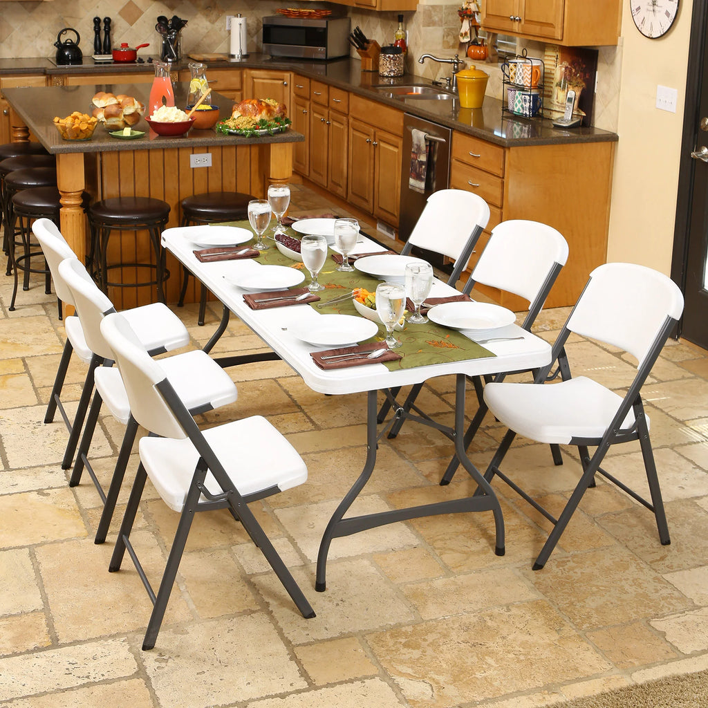 White Granite Set of 4 Rectangle Folding Table O79352