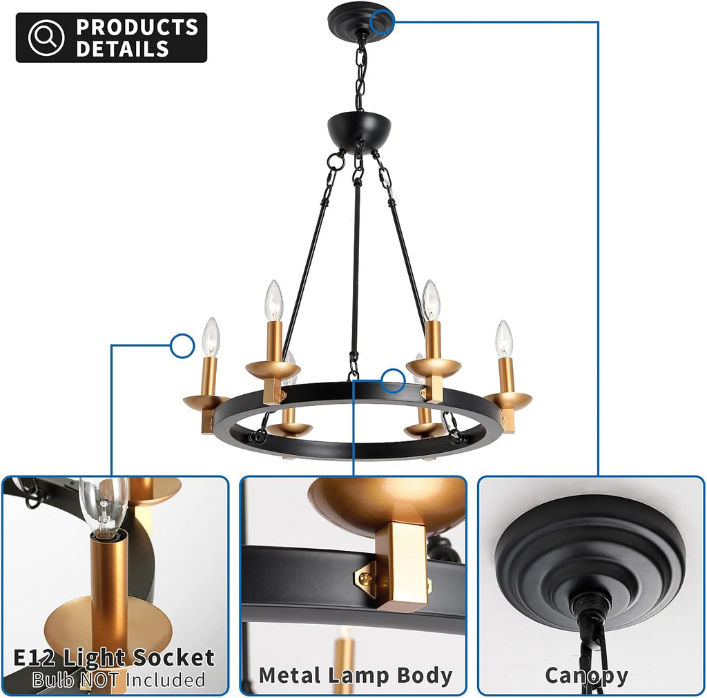 Black 6-Lights Round Wagon Wheel Chandelier L474771