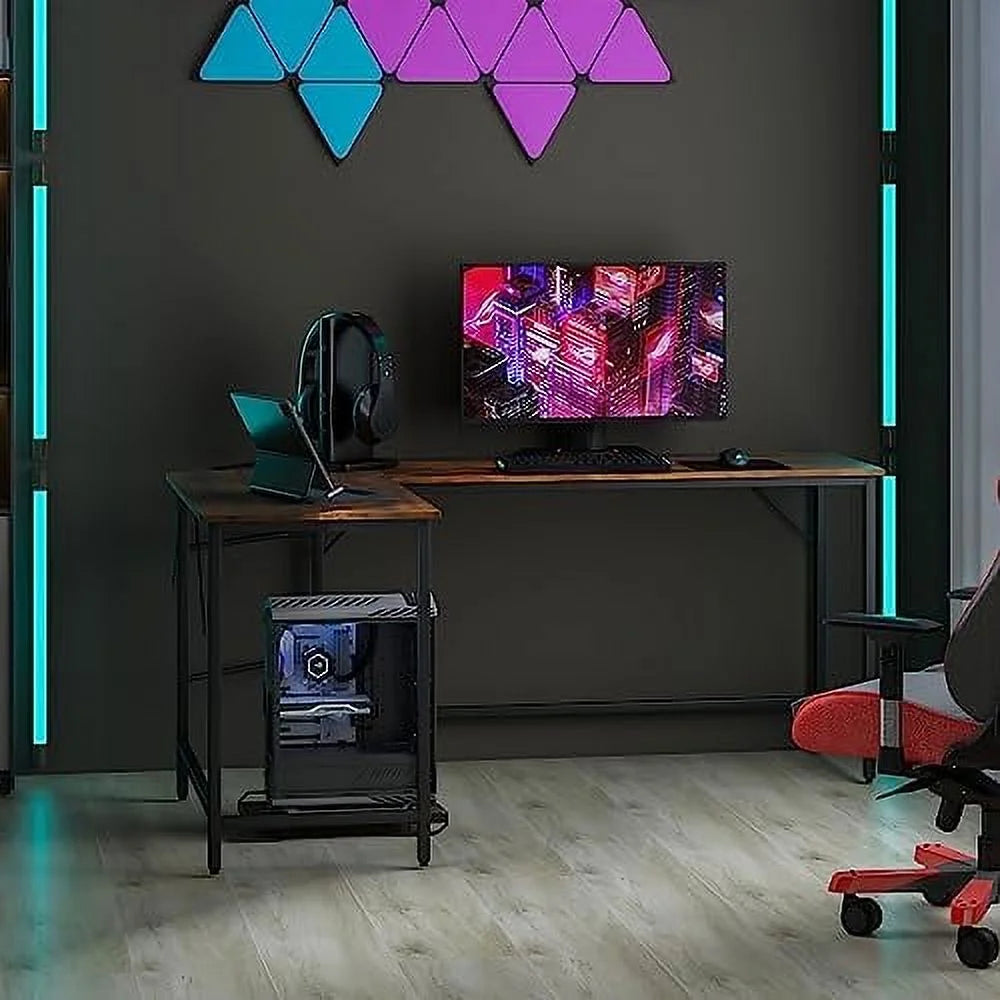 L-Shaped Desk with CPU Stand 66 Inch Wooden Metal Frame Black G644411