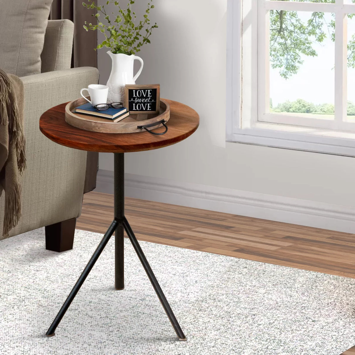 19 Inch Round Acacia Wood End Side Table P9456