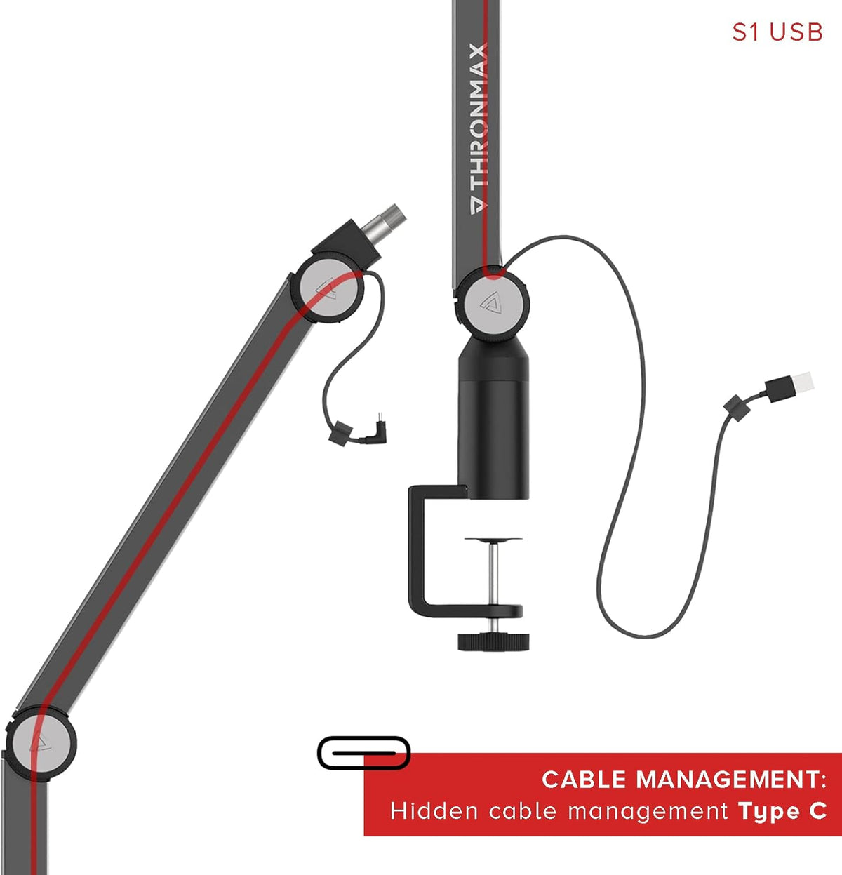 Adjustable Aluminium Microphone Boom Arm Stand with 10 feet Type C USB Cable, Pack of 2 G972