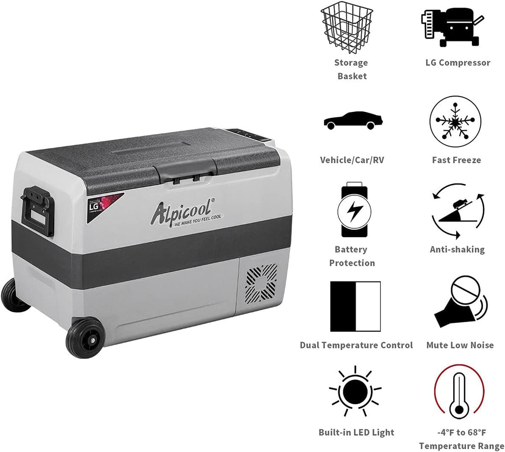 53 Quart Dual Temperature Control Portable Car Fridge Freezer W182