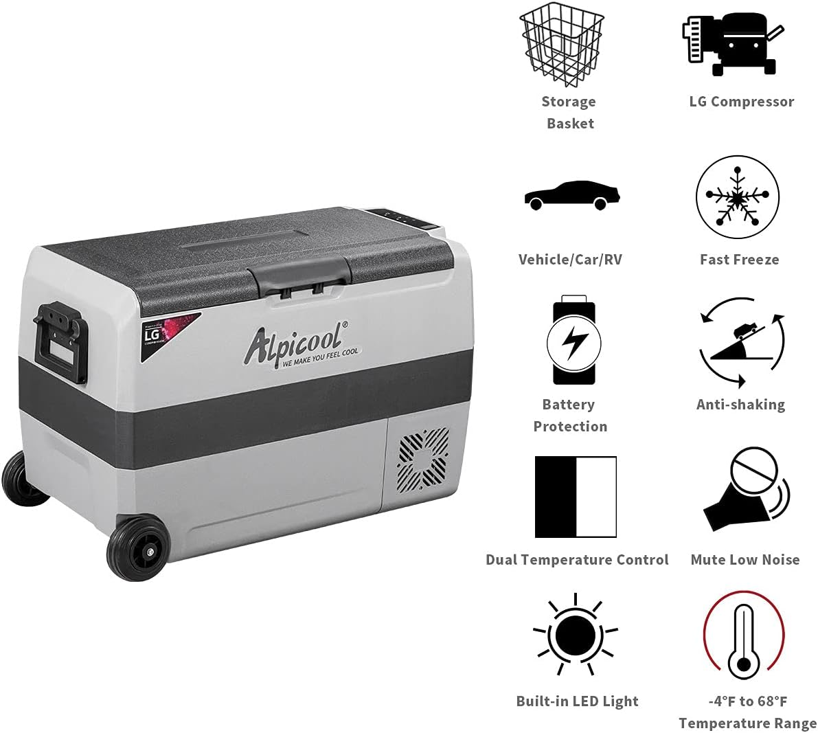53 Quart Dual Temperature Control Portable Car Fridge Freezer W182