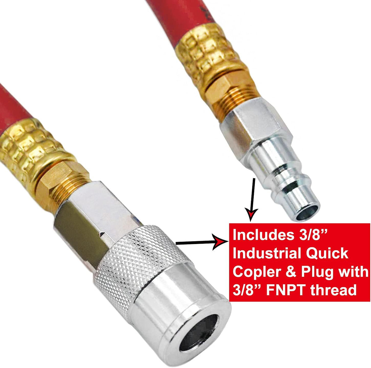 Hybrid Air Hose 1/2-Inch I.D. by 50-Feet Long, 300 PSI, Red, Pack of 2 Z248