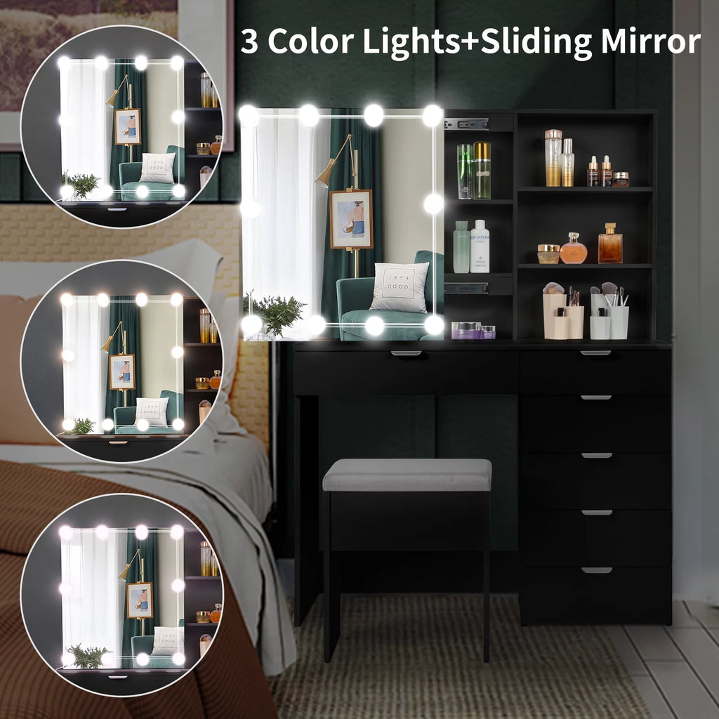 White Makeup Vanity Table Set with Sliding Mirror M8154