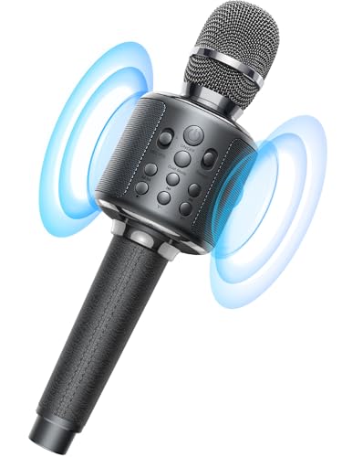 Wireless Bluetooth Karaoke Microphone with Built-in Speaker, Reverb, Duet Mode, Gray O852