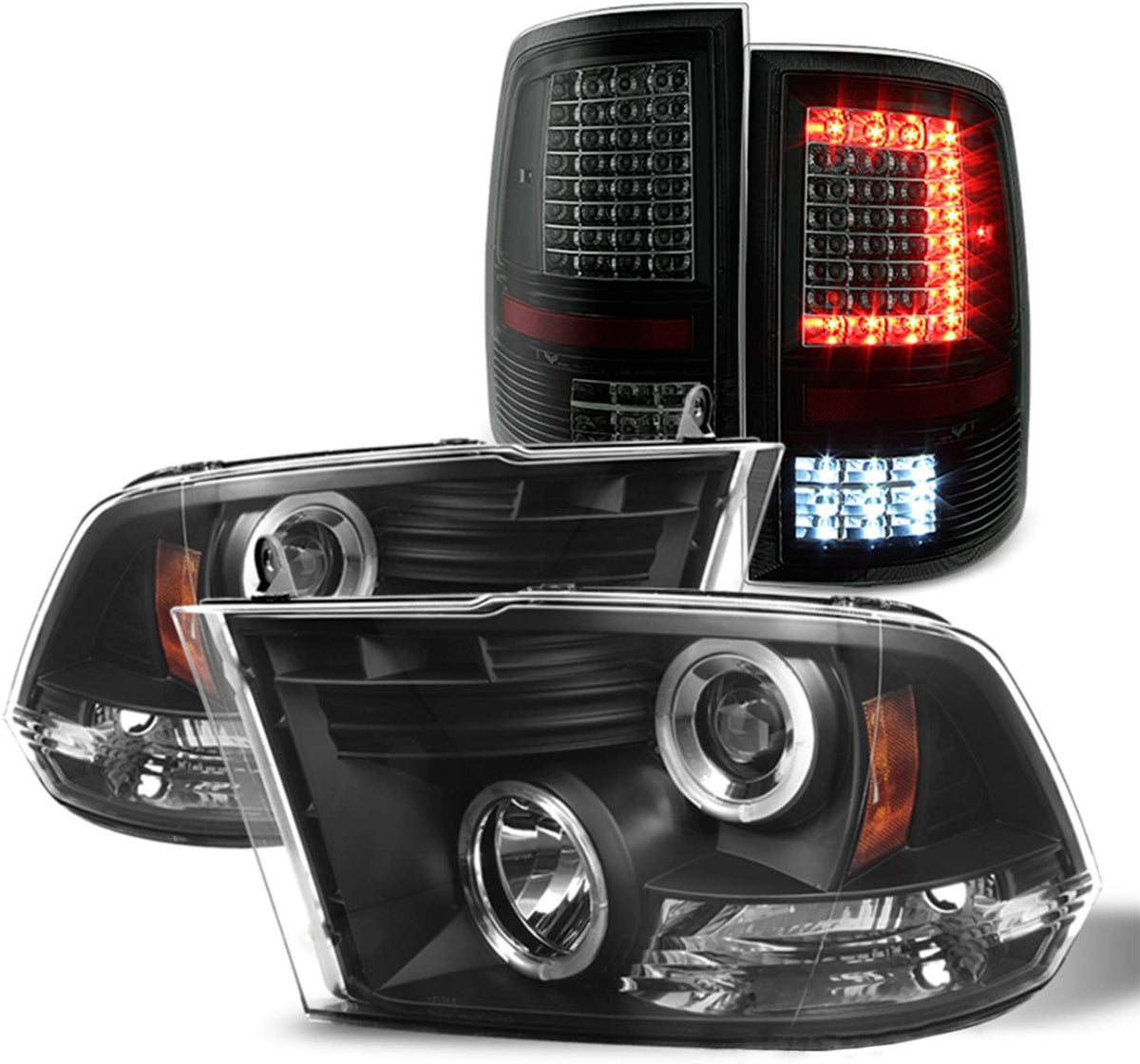 Black Housing Projector Headlights with LED Smoke Lens Tail Lights O41214
