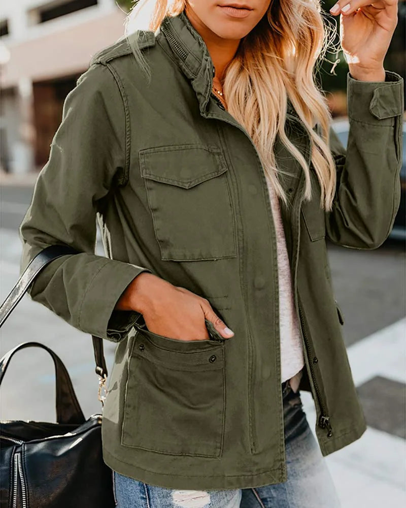 Women Military Utility Anorak Coat Zip Up Lightweight Jacket with Pockets B60077
