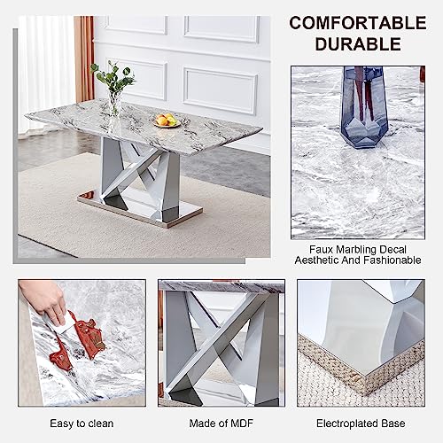 63" Faux Marble Dining Table Set with 6 PU Leather Upholstered Dining Chairs, 7 Piece L286090