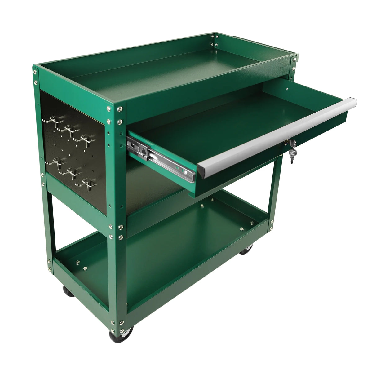 Rolling Tool Cart with Drawer, 3 Tray, 6 Side Hooks B46092
