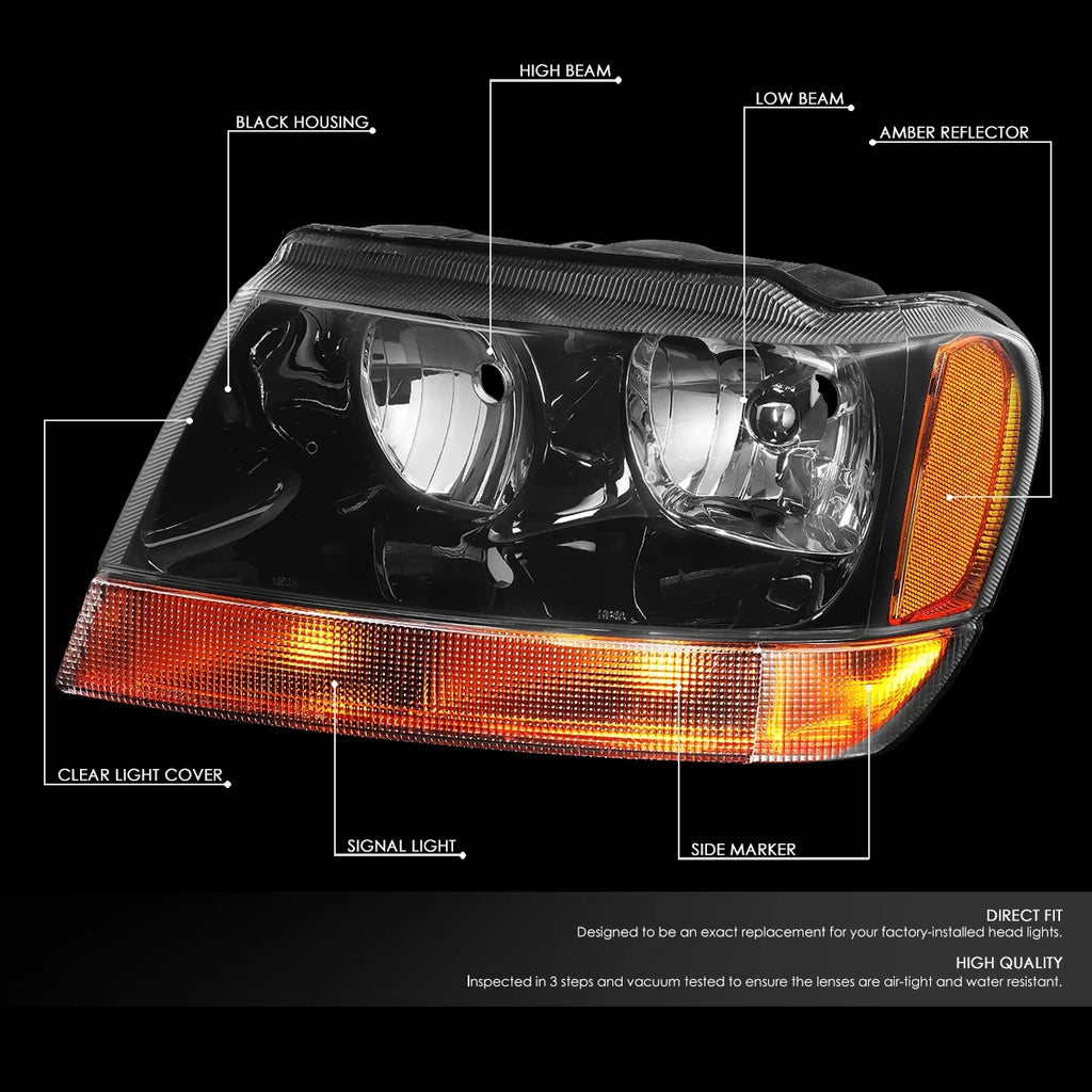 Black Housing Amber Side Headlight Headlamps for Jeep Grand Cherokee L752091