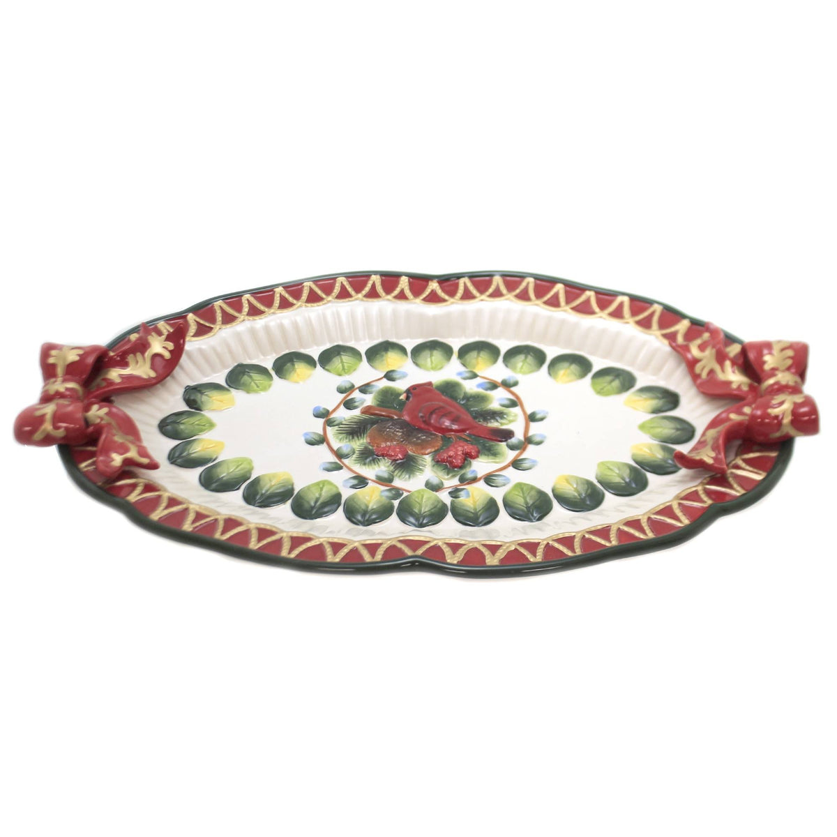 Evergreen Holiday Cardinal Platter C258
