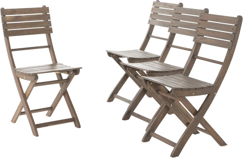 Acacia Wood Foldable Dining Chairs, 4-Pcs Set, Grey Finish O62688
