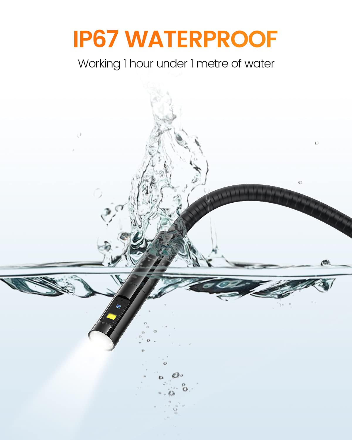 Dual Lens Inspection Camera with Light, 5 IPS Screen, 16.4ft Flexible Probe, 1080p M84265