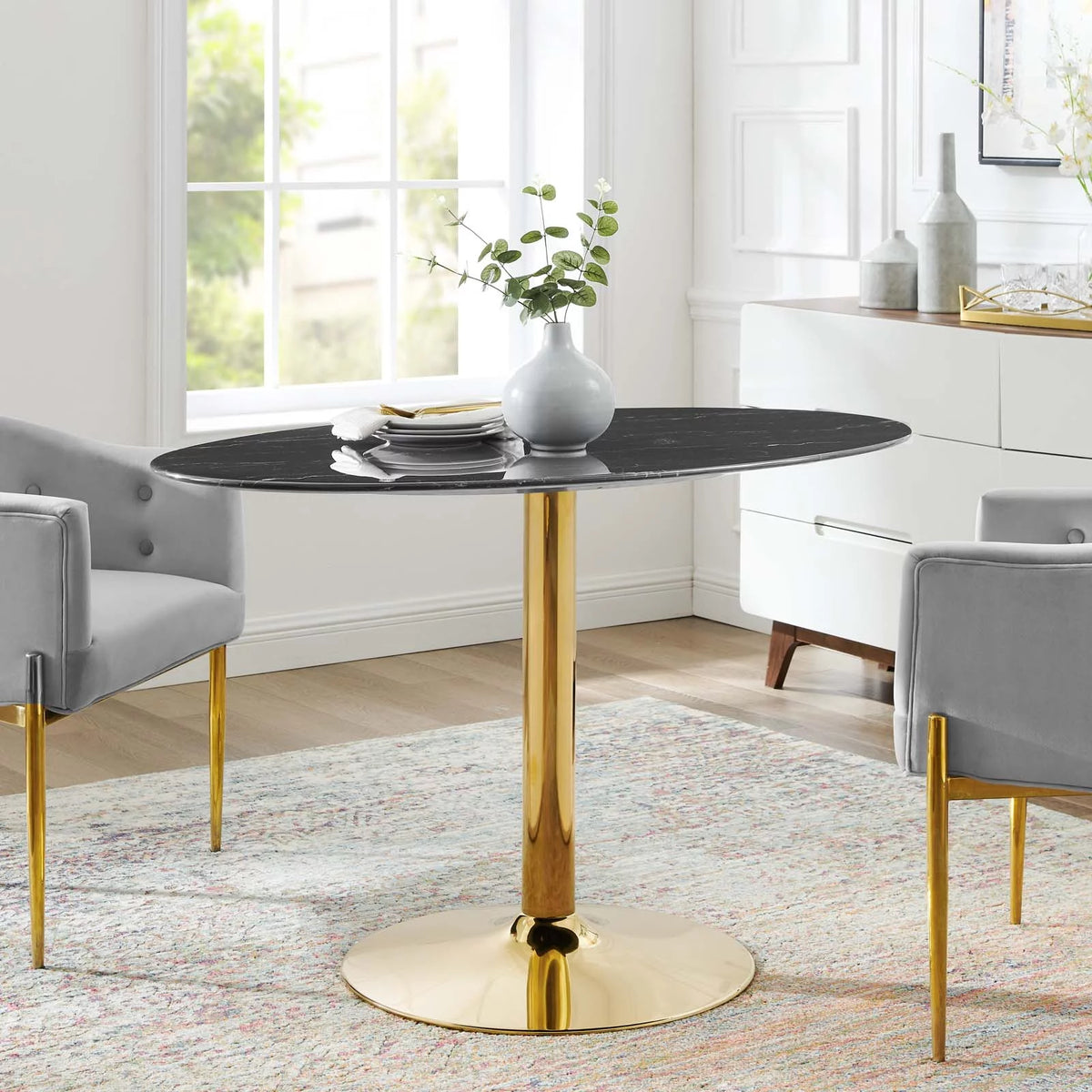 Black Gold Artificial Marble Metal Dining Table R316