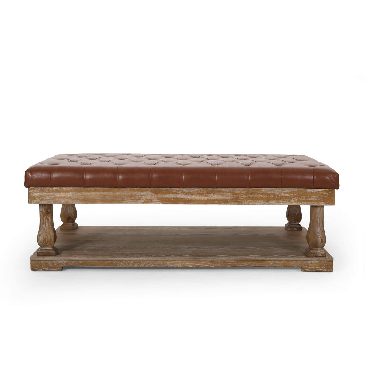 Cognac Brown Upholstered Rectangular Ottoman O346176