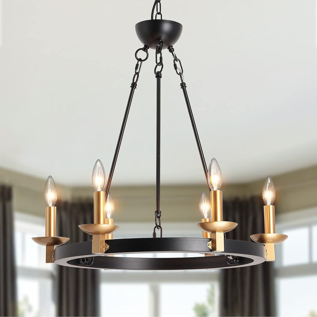 Black 6-Lights Round Wagon Wheel Chandelier L474771