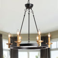 Black 6-Lights Round Wagon Wheel Chandelier L474771