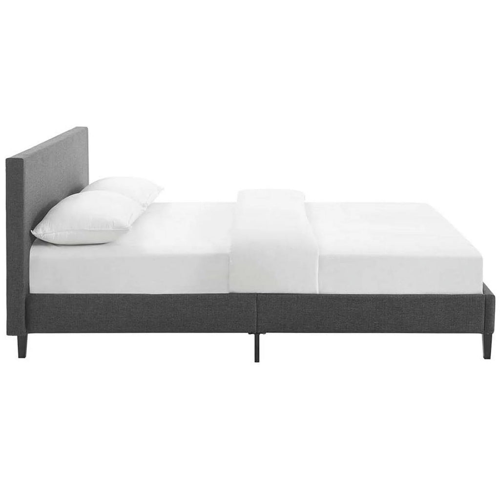 Light Gray Queen Upholstered Platform Bed with Wood Slat Support T65292