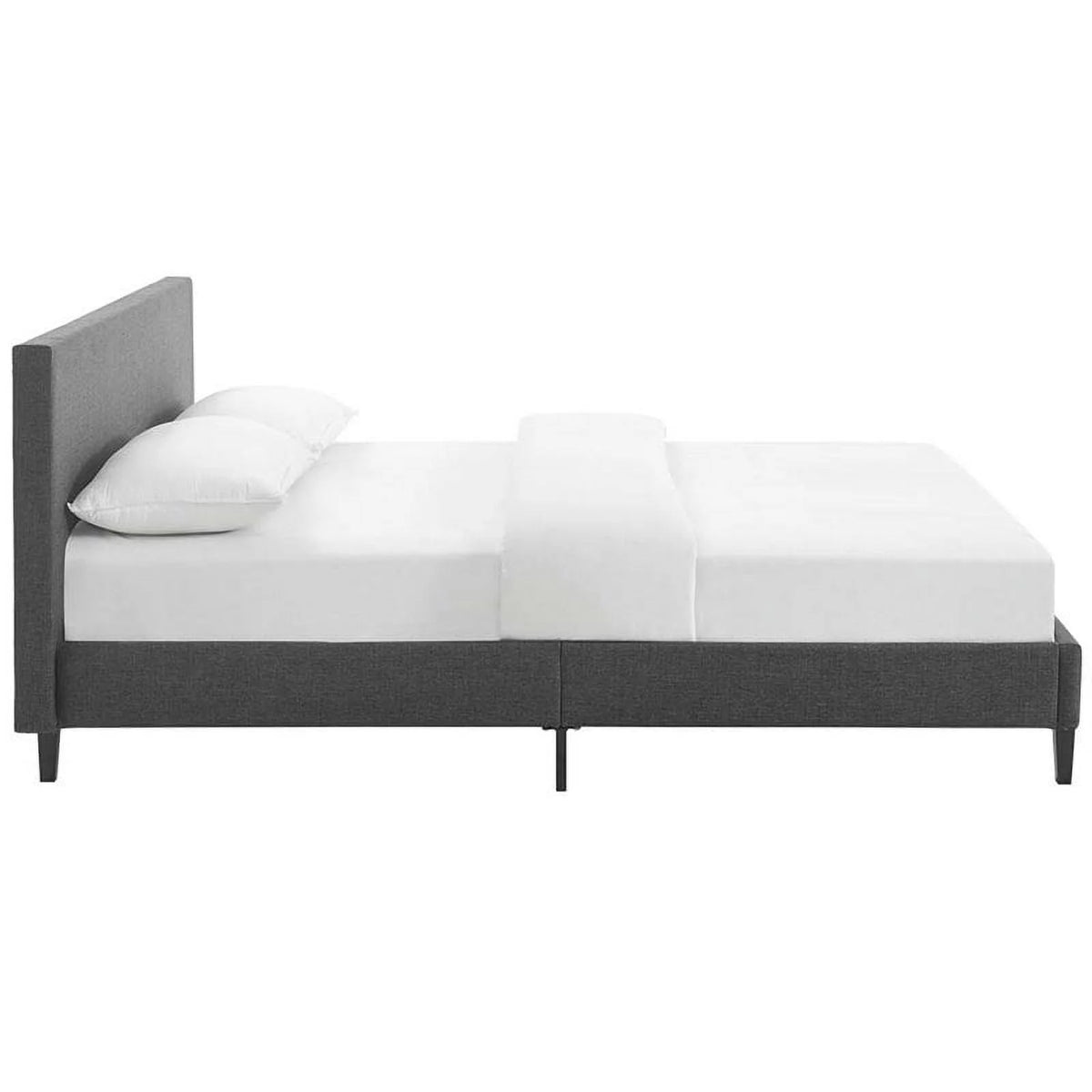 Light Gray Queen Upholstered Platform Bed with Wood Slat Support T65292