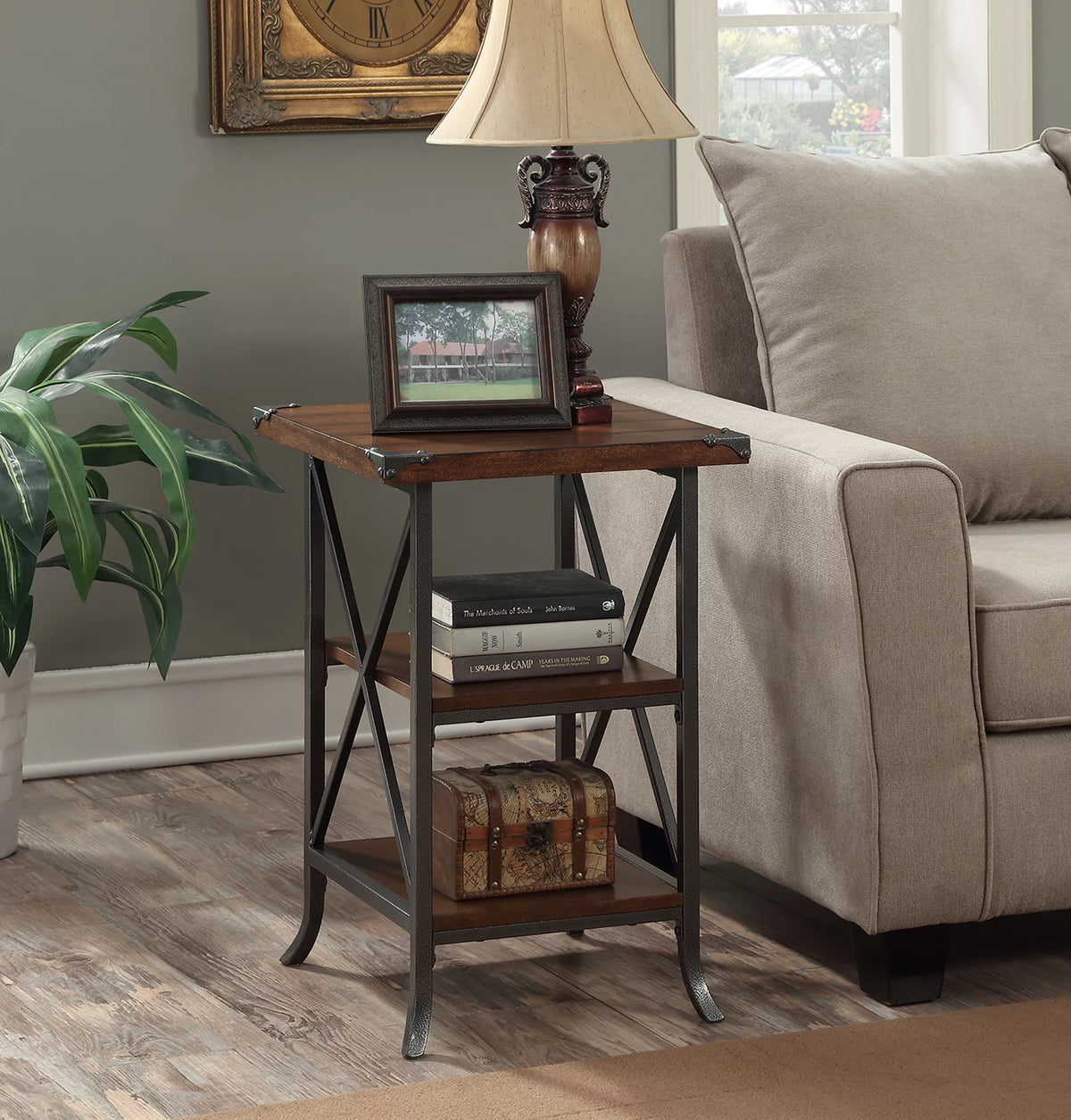 Dark Walnut Slate Gray End Table I24630