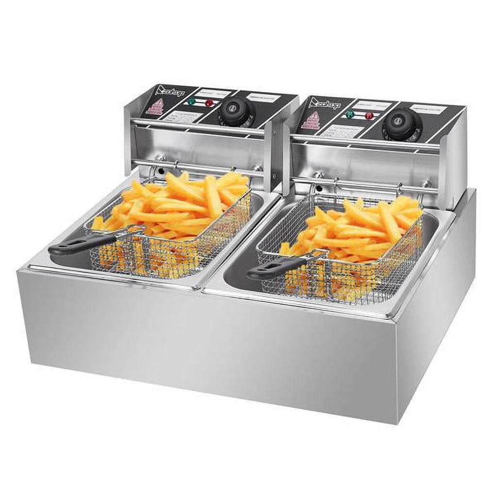 12.7QT Electric Deep Fryer with 2 Baskets and Lid, Stainless Steel Dual Tank P822648