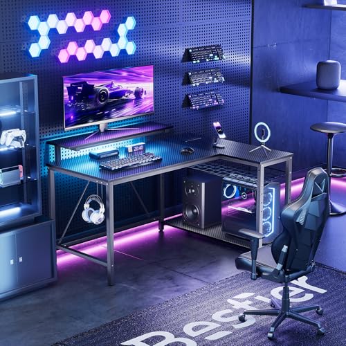 Pink L Shaped Computer Desk with Storage Shelves P84381