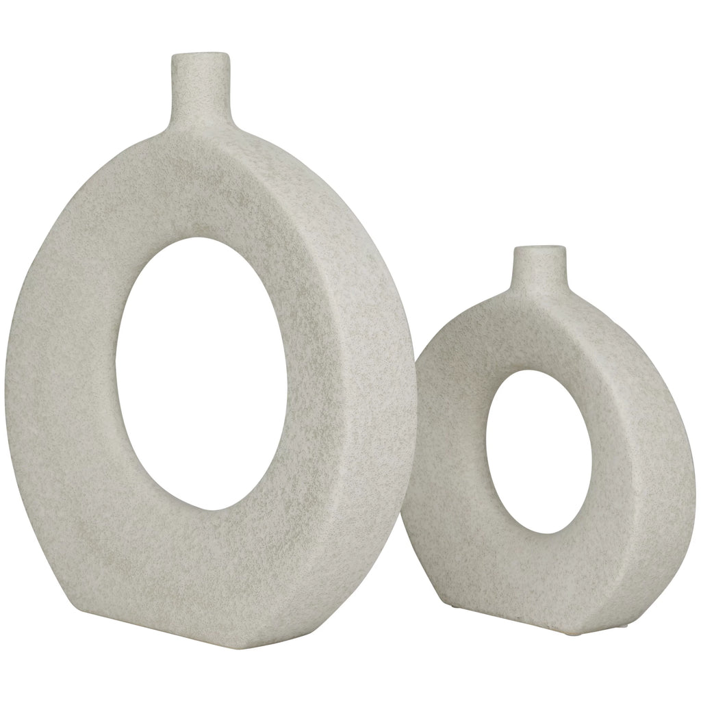 White Ceramic Donut Shaped Vase Set of 2 I25069