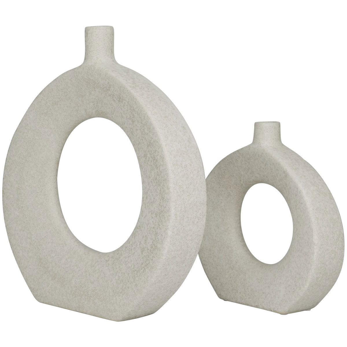 White Ceramic Donut Shaped Vase Set of 2 I25069