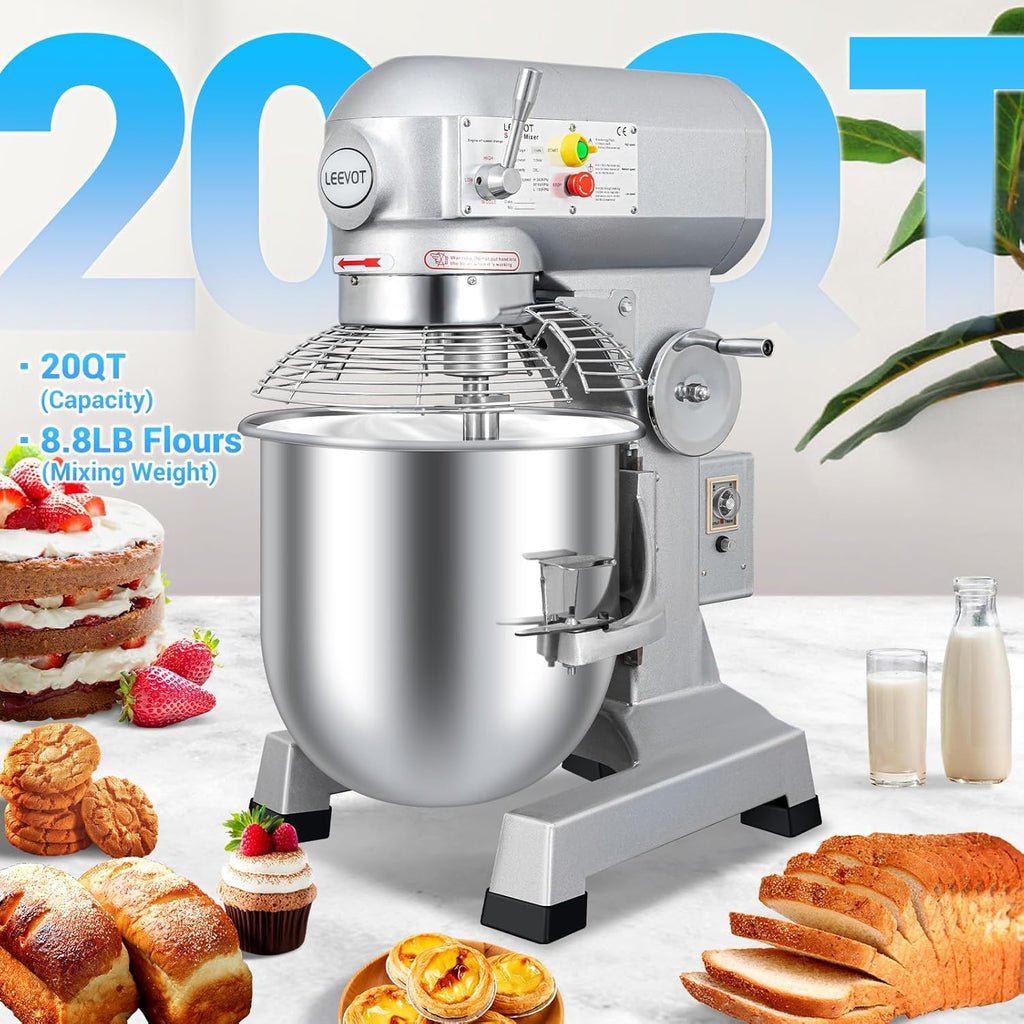 20Qt 1100W Commercial Stand Mixer with Stainless Steel Bowl O7822