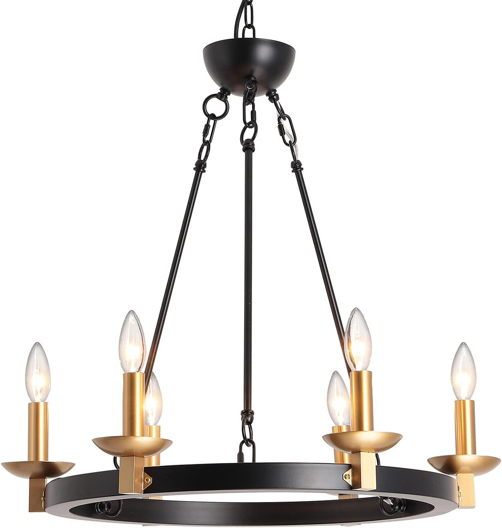 Black 6-Lights Round Wagon Wheel Chandelier L474771