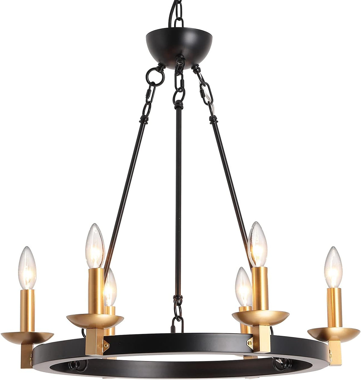 Black 6-Lights Round Wagon Wheel Chandelier L474771