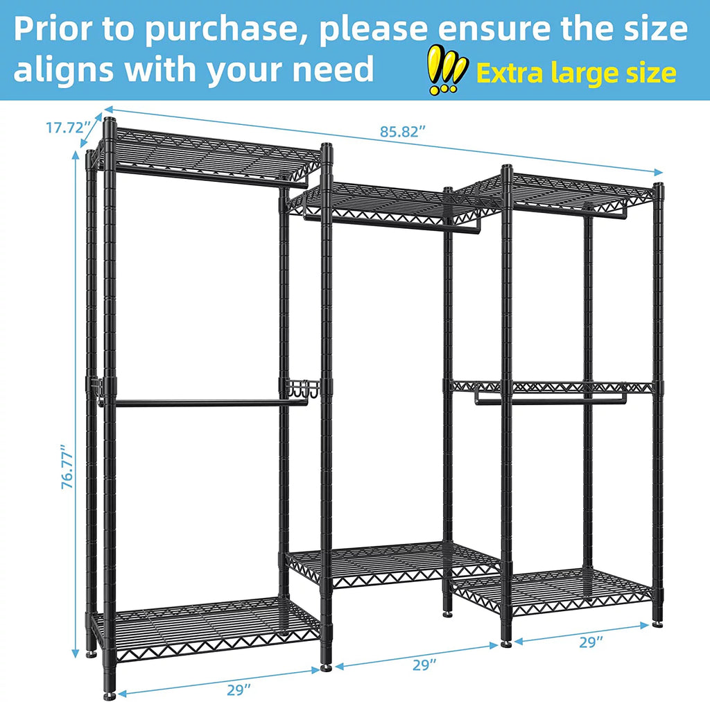 7 Tiers Black Metal Garment Rack with 5 Hanging Rods K528
