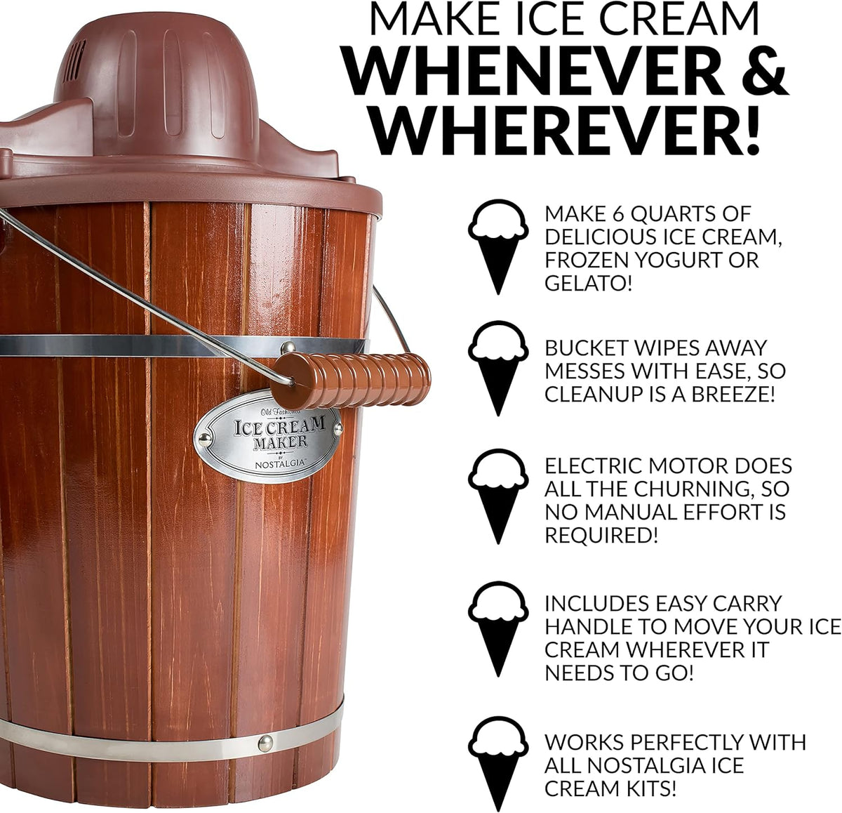 Dark Wood 6 Quart Electric Ice Cream Maker M843
