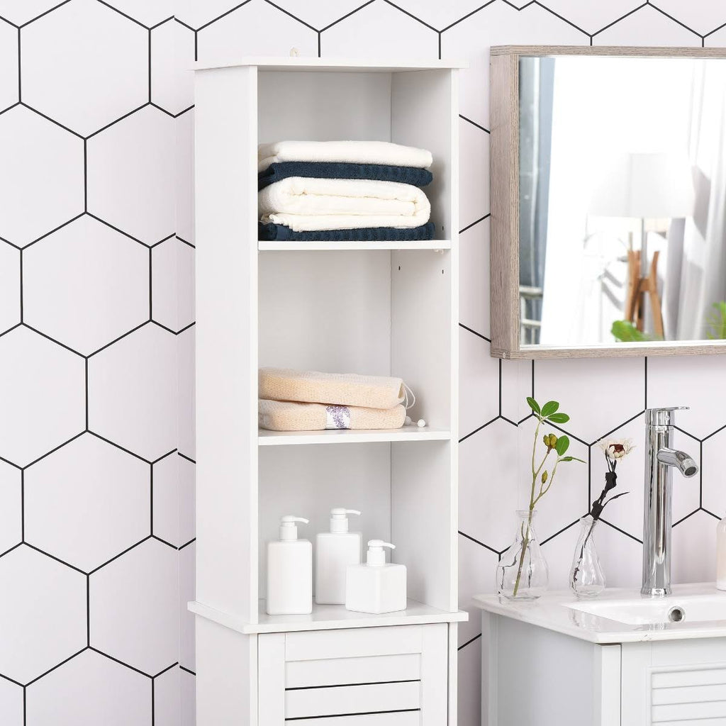 White Tall Storage Cabinet with Door and Open Shelves V879381