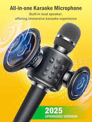 Wireless Bluetooth Karaoke Microphone with Built-in Speaker, Reverb, Duet Mode, Gray O852