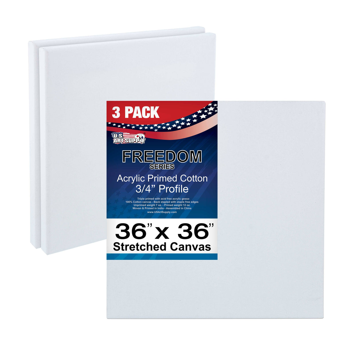 36 x 36 inch Stretched Canvas 12-Ounce Primed 3-Pack White D56000