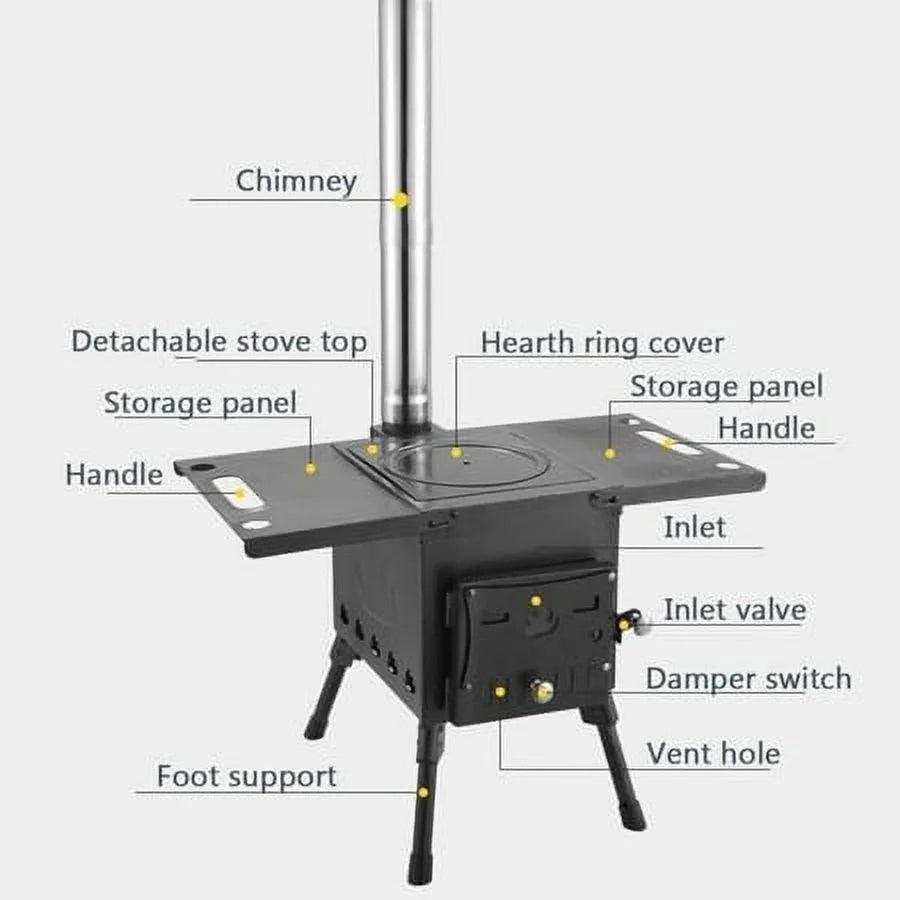 Portable Wood Burning Camping Stove with Chimney Pipe S190