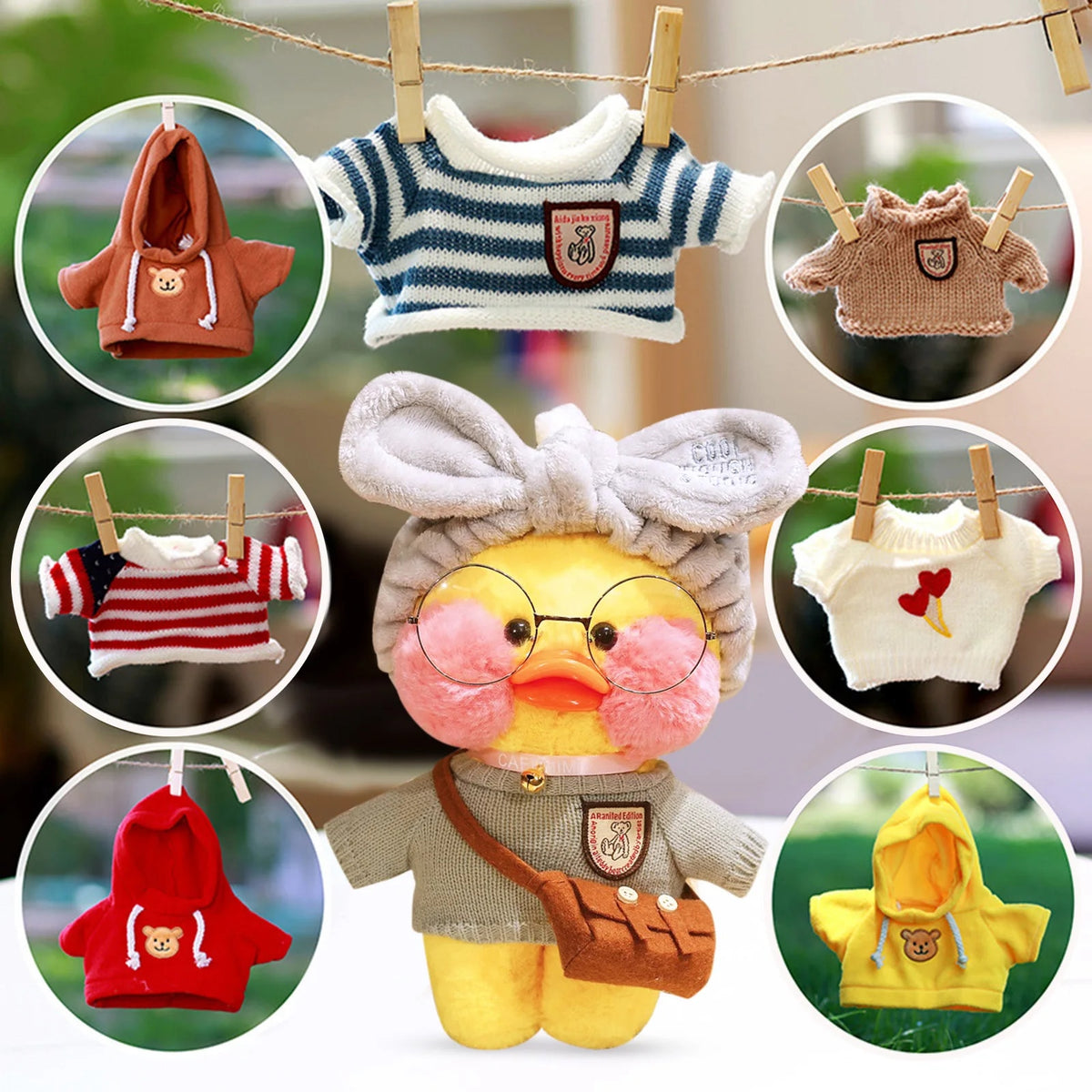 Lemon Yellow Cotton Skirt Overalls for 30cm Duck Plush Doll W176