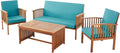 Acacia Wood Sofa Set with Water Resistant Cushions, 4-Pcs Set S86995